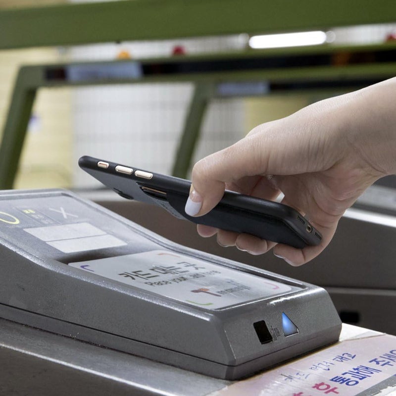 Sinjimoru Secure Card Holder for Back of Phone, Stretchy Fabric Cell Phone Wallet Stick On Credit Card Case for iPhone & Android. Sinji Pouch Flap Orange - Image 4